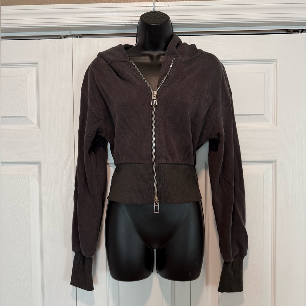 Dark Grey Fitted Waist Zip Sweater